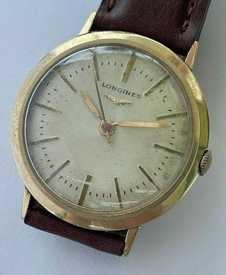 Vintage 1959 10 Karat Gold Fi.  Longines Swiss Hand Winding Mens Watch,  Cal.  280