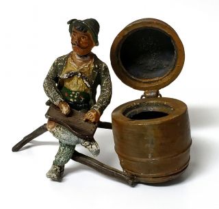 Antique Cold Painted Cast Metal Nodder Bobble - Head Figure Match Holder /inkwell