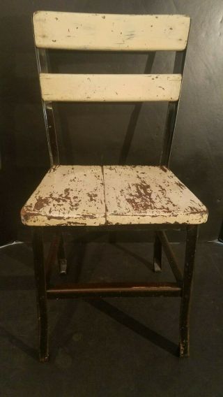 Vintage Industrial Metal Wood School Child Desk Chair