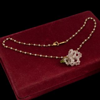 Antique Vintage Deco Mid Century 18k Gold Peridot Quartz Beaded Pendant Necklace