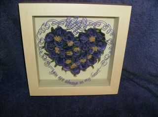 Purple Heart Dried Flower Wood Frame Wall Art Under Glass 8 - 1/2 "