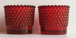 2 Ruby Red Glass Hobnail Votive Candle Holders 2 " Tall