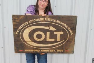 Vintage Colt Revolvers Automatic Pistols Machine Guns Gun Hunting 33 " Wood Sign