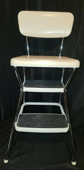 Vintage Cosco White Kitchen Chair Step Stool Flip Seat Retro Mid