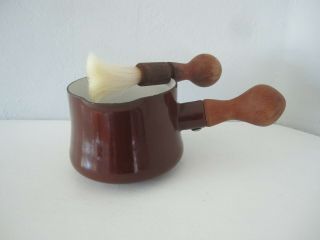 Dansk Enamel Butter Warmer Sauce Pan Pot France Teak Handle Brush Brown Vintage
