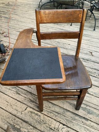 Antique Vintage Solid Oak Wood Right Hand Child Student Desk Chair Chalkboard