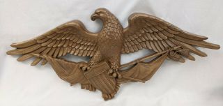 Vintage 1959 Syroco American Eagle Shield Usa Flag 3867 Brown Wall Plaque Decor