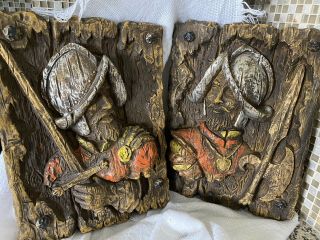 1968 16th C.  Spanish Conquistador Wall Plaques By Universal Statuary Euc