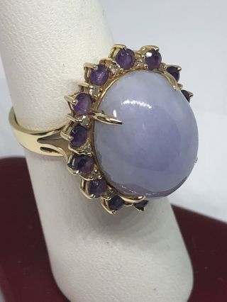 Vintage 14k Yellow Gold Blue Stone (lace Agate?) & Amethyst Ring Sz 7 - 1/4