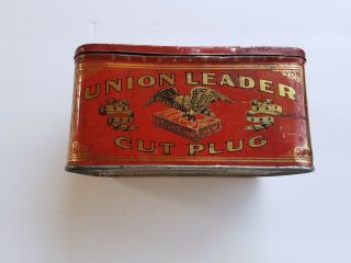Union Leader Cut Plug Tobacco Chew Tin Box Eagle w/Partial Tax Stamp 3
