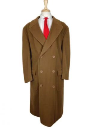 Rare Vintage Giorgio Armani Tan Cashmere/wool 42l Double Breasted Overcoat Long