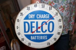 Vintage 1950s Delco Batteries Chevrolet Gas Oil 12 " Metal Glass Thermometer Sign