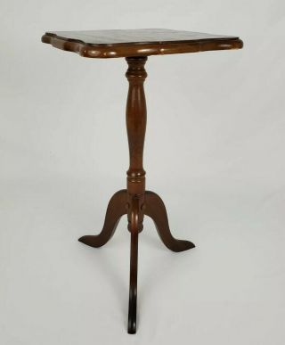 Vintage Oak Wood Pedestal Side Accent Table Plant Stand