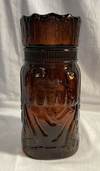 Vintage Native American Indian Chief Brown Amber Glass Jar Canister Humidor 3