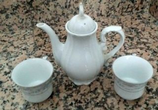 White Teapot With Lid & 2 Matching Tea Cups Set