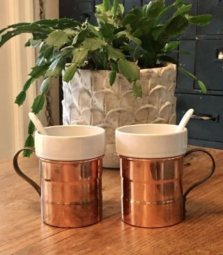 Vintage Copper Ceramic Mugs Coffee Cups Set Of 2 Two