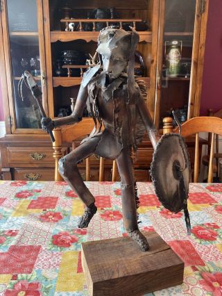 Brutalist Metal Sculpture Fine Art Native American Warrior? Signed H Simon 1993