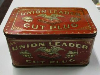 Vintage Union Leader Cut Plug Tobacco Tin,  Great Graphics & Colors (empty Tin)