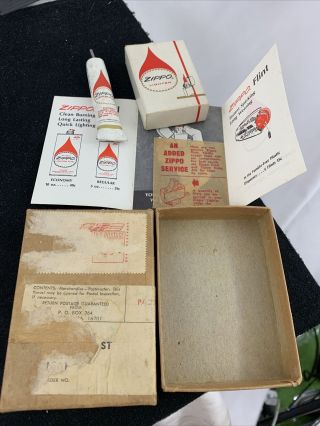 1961 Full Size Zippo Lighter Case In A Zippo Repair Box With Fuel & Paperwork