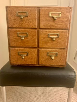 Antique Golden Oak 6 Drawer File Cabinet For 3x5 File Cards - Circa 1920 -
