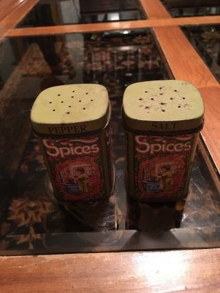 Vintage Olde English Tin Salt And Pepper Shakers Made In Hong Kong