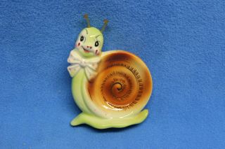 Vintage Enesco Snappy Snail Large Spoon Rest Holder Kitschy Anthropomorphic