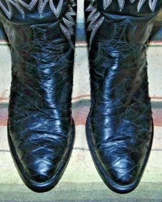 Vintage Handmade (dixon?) Black Leather Cowboy Boots Mens 7 D / Womens 8.  5 Vgc