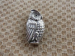 Antique White Metal Novelty Owl Vesta Case / Matchsafe - 2 " X 1 1/4 " - C.  1900