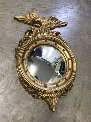 Vintage Syroco Gold Eagle Federal Convex Port Hole Round Bubble Mirror 4410 16”