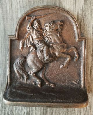 Vintage Cast Iron Bronze Brass Finish Bookend Saddled Horse Rider Figural