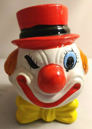 Vtg Ceramic Clown Head Coin Bank Bust Circus Carnival 70 