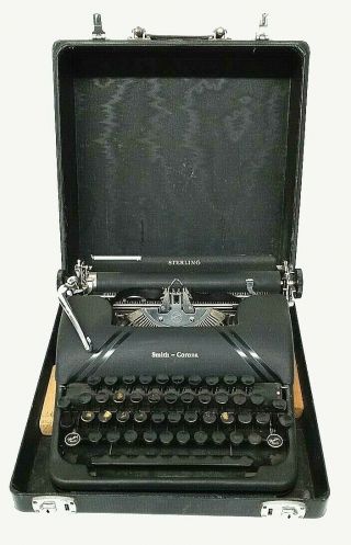 Vtg 1946 Smith Corona Sterling Typewriter Black W/case Floating Shift 4atuxedo