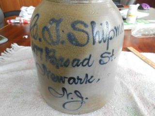 C J Shipman Antique Stoneware Crock With Lid And Name