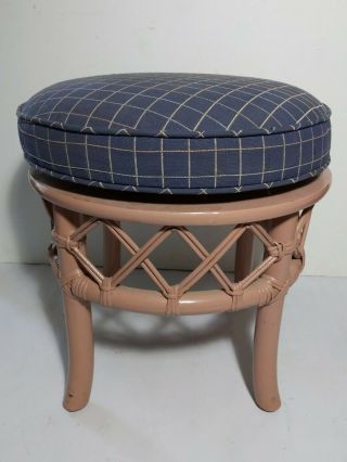 Vintage Mid Century Retro Pink Bamboo Rattan Swivel Seat Stool Ottoman Footstool