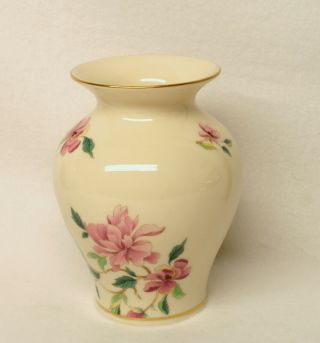 Vintage Lenox Cream With Pink Flower Floral Decorated Vase 5 1/2 "