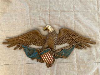 Vintage American Eagle Shield Usa Flag 3867 28” X 13 " X 1.  5 " Wall Plaque