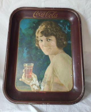 Vintage Coca - Cola 1925 Metal Serving Tray Flapper Girl Advertising