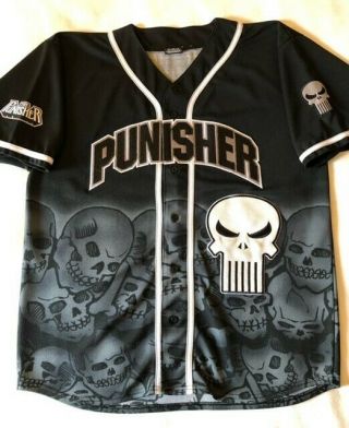 Vintage Punisher Baseball Style Jersey Shirt Button Bust Marvel Comics Men 