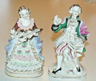 Vintage Bone China Lace Hand Painted Victorian Lady W/guitar & Man W/book