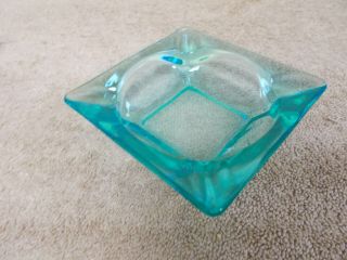 Vintage Blue Teal Green Ash Tray Solid Glass Retro Mid Century Tobacco
