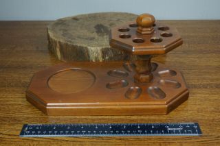 Vintage Pipe Stand With Spot Of Humidor Holds 8 Pipes Wood Holder