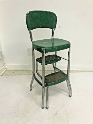 Vintage Cosco Step Stool Metal Industrial Folding Steel Chair Retro Bar Green 60