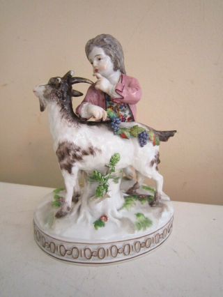 Antique Meissen Porcelain Figure Of Boy With Goat Germany