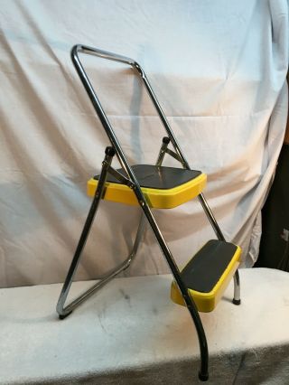 Vintage Mid Century Modern Cosco Yellow Folding Step Stool Chair Kitchen Garage