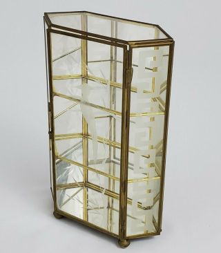 Vintage Mirrored Glass And Brass Curio Cabinet Display Case Etched Woodpecker
