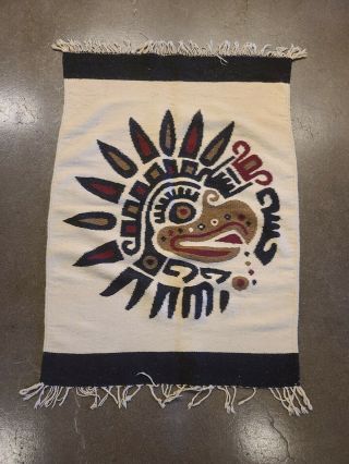Rare Vintage Aztec Cozcacuauhtli Vulture Bird Zapotec Wool Rug 43 " X 33 "