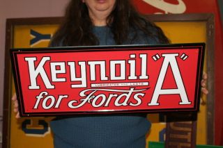 Keynoil " A " For Fords Motor Oil Gas Station 24 " Embossed Metal Sign