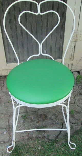 Vintage White Wrought Iron Ice Cream Parlor Chair 32 " High Green Seats