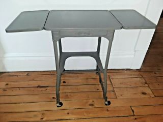 Vtg Metal Typewriter Stand Desk Drop Leaf Table Casters (q399) P2
