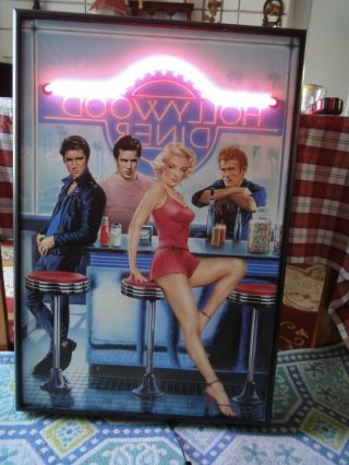 Vintage Hollywood Diner Neon Sign W/ Elvis,  Marilyn Monroe,  James Dean,  Brando